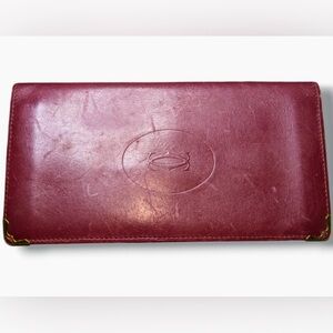 Cartier | Must De Cartier Burgundy Leather "Double C" Logo Long Bifold Wallet